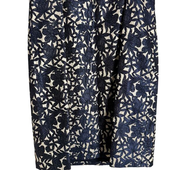 Kay Unger Navy Floral Jacquard Sleeveless Sheath Cocktail Dress Size 16 - Picture 7 of 9